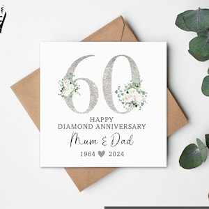 Diamond Wedding Anniversary Gift Card, Diamond Wedding Card, Diamond Anniversary, Anniversary Card, 60 year Anniversary, Personalised Card
