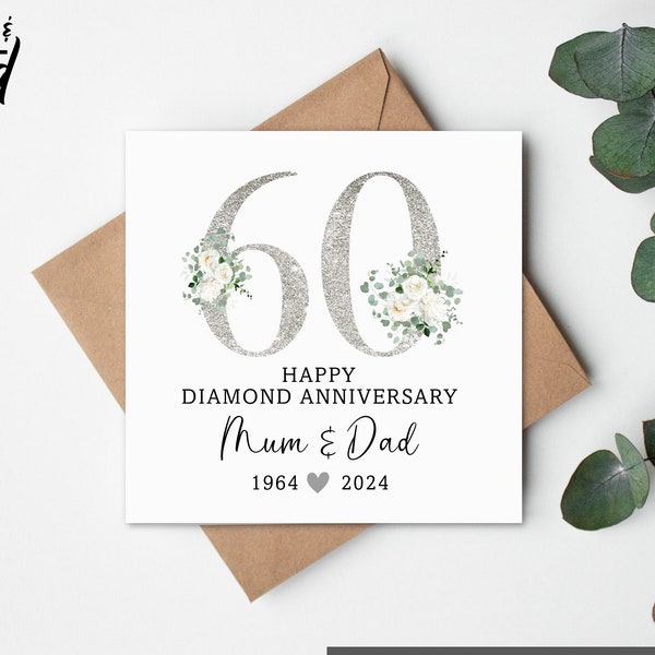 Diamond Wedding Anniversary Gift Card, Diamond Wedding Card, Diamond Anniversary, Anniversary Card, 60 year Anniversary, Personalised Card