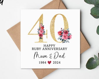 Ruby Wedding Anniversary Card, Personalised Card, Ruby Wedding Card, Anniversary Card, Ruby Anniversary, 40 year Anniversary, Ruby Wedding