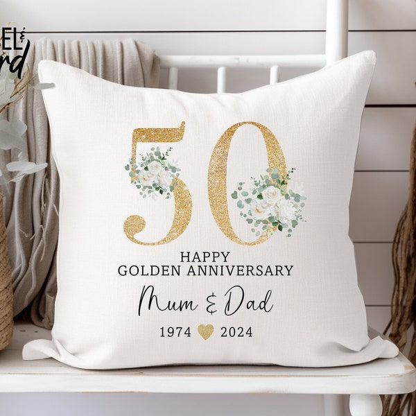 Golden Wedding Anniversary Gift, 50th Anniversary gift, Wedding Gift, Gift for Couples, Anniversary Cushion, 50th Wedding Anniversary Gift
