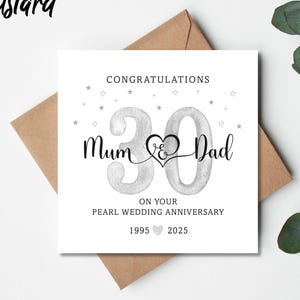 30th Wedding Anniversary Card, Personalised Card, Pearl Wedding Card, Anniversary Card, Pearl Anniversary, 30 year Anniversary Pearl Wedding