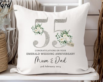 Emerald Wedding Anniversary Gift, 55th Anniversary gift, Wedding Gift, Gift for Couples, Anniversary Cushion, Wedding Anniversary Gift