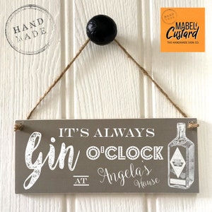 GIN O&#39;CLOCK Personalised Sign | Pub drinks sign or garden bar | Gin & Tonic