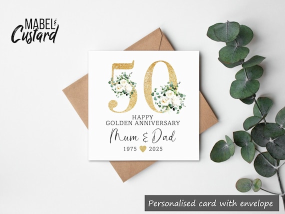 Golden Wedding Anniversary Card, Personalised Card, Golden Wedding Card, Anniversary Card, Golden Anniversary, 50 year Anniversary, Golden