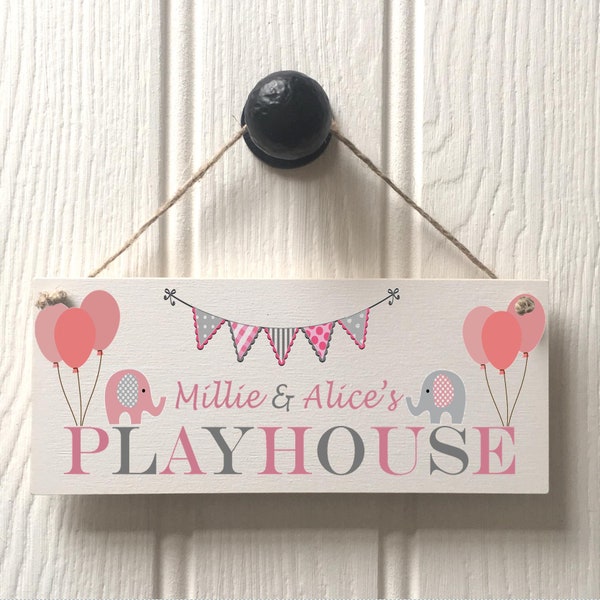 PERSONALISED PLAYHOUSE SIGN/kids playhouse sign/ spiel Haus/ playroom signs//elephants, pink grey playhouse sign