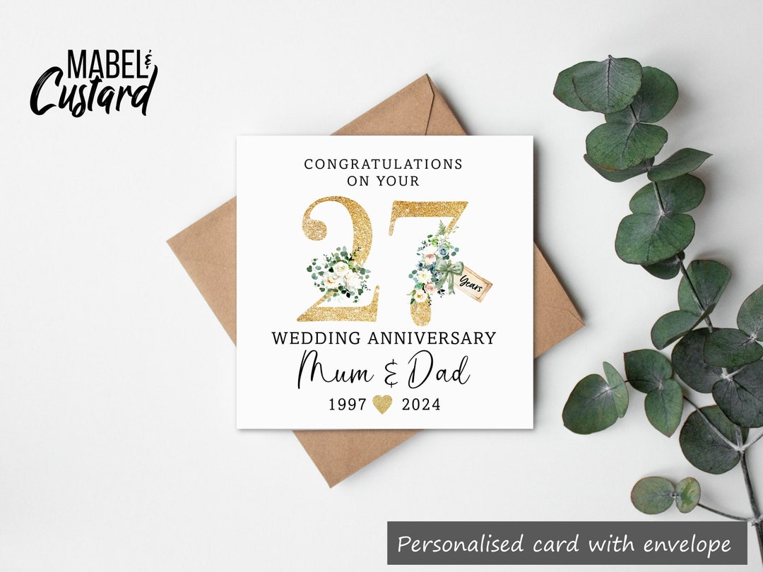 27 Year Wedding Anniversary Card, Personalised Anniversary Card, 27 Wedding Card, 27 Years