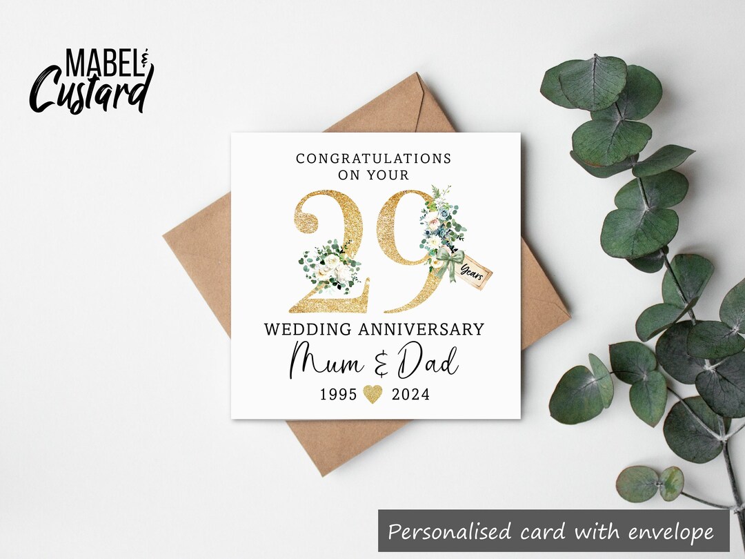 29 Year Wedding Anniversary Card, Personalised Anniversary Card, 29 ...
