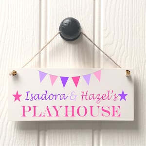 PERSONALISED PLAYHOUSE SIGN pink purple bunting kids playhouse sign/ spiel Haus/ playroom signs//