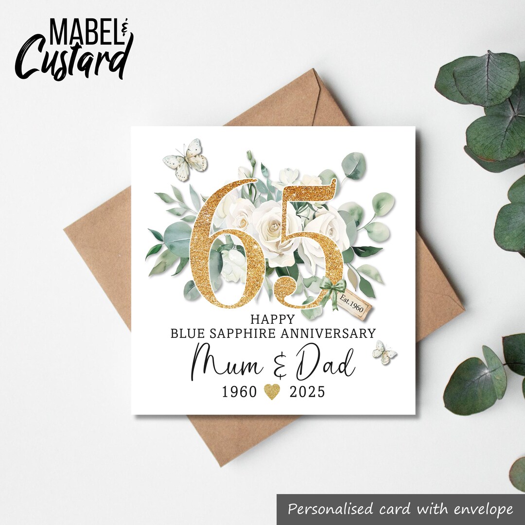 65th Wedding Anniversary Card, Blue Sapphire Wedding Anniversary Card ...