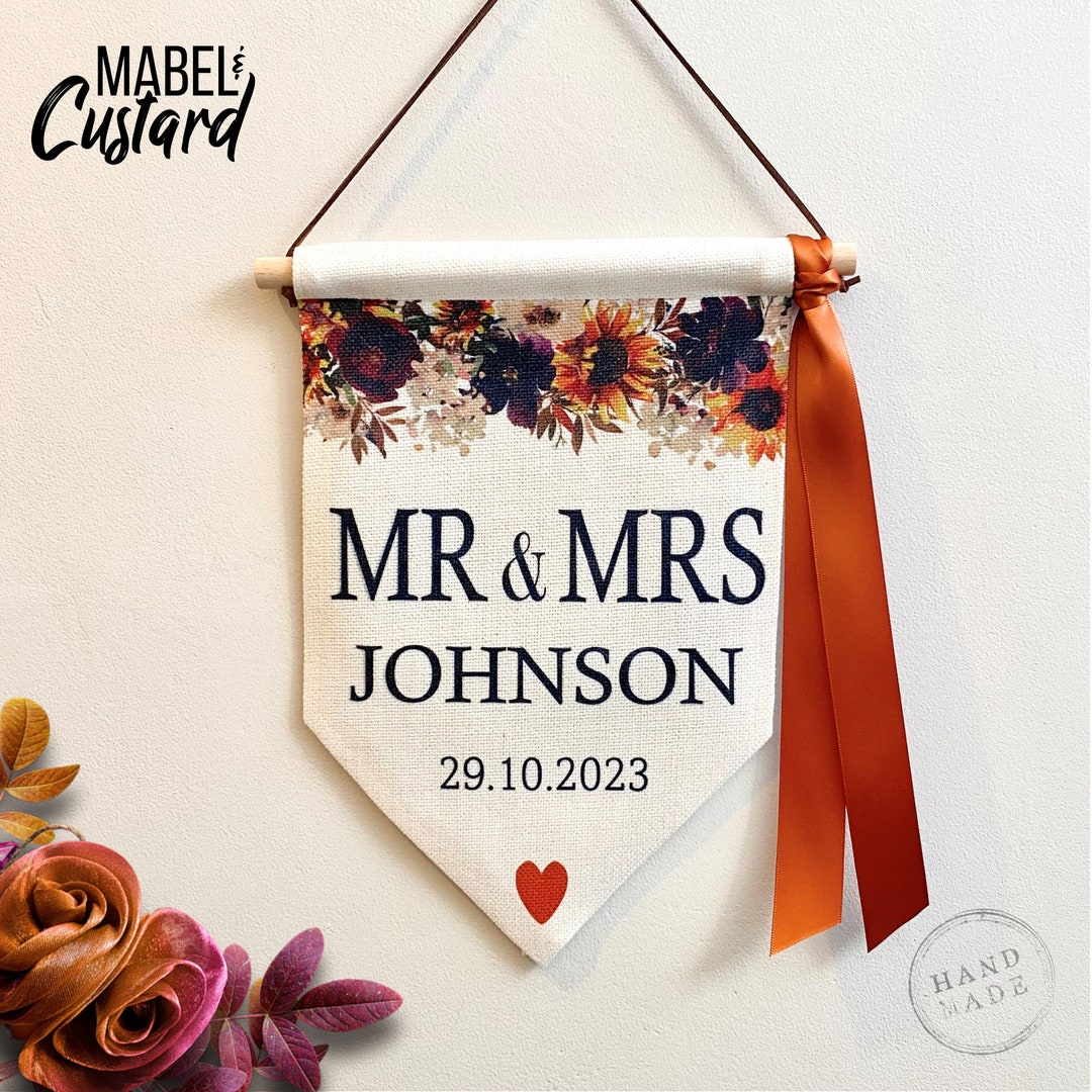 Personalised Mr and Mrs Wedding Sign | Autumnal Wedding | Page Boy Sign ...
