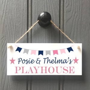 PERSONALISED PLAYHOUSE SIGN pink navy grey bunting kids playhouse sign/ spiel Haus/ playroom signs//