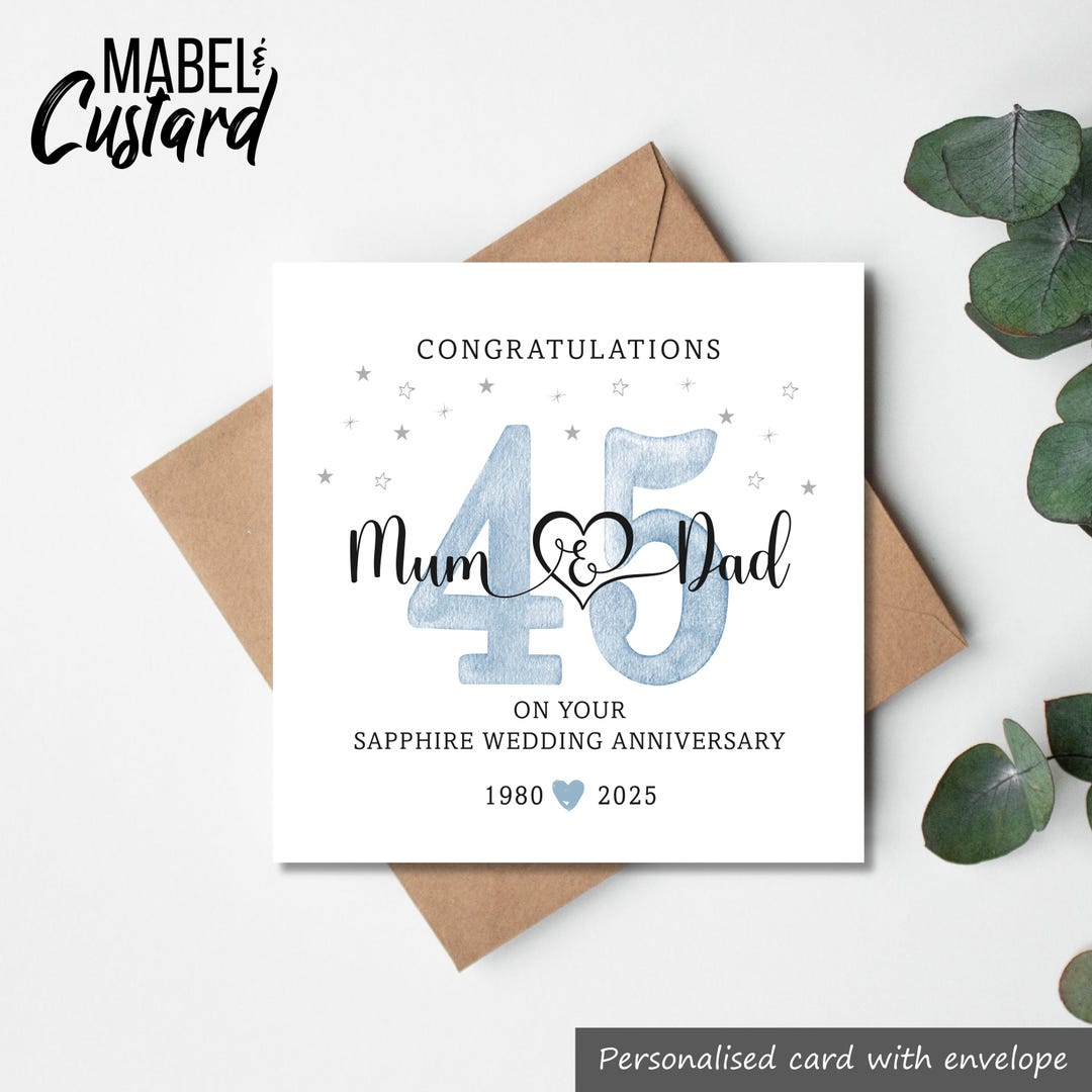 Sapphire Wedding Anniversary Card, Personalised Card, 45th Wedding ...