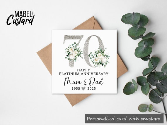 Handgefertigte 70. Hochzeitstag-Karte Aus Weißer Baumwolle – Persönlich & Elegant