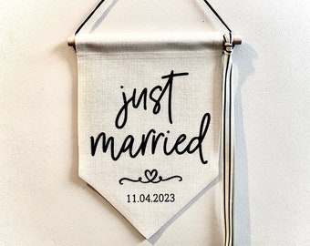 Just Married, Personalised Wedding Day Flag / Perfect Wedding Day Keepsake Prop / Mr & Mrs Wedding Sign