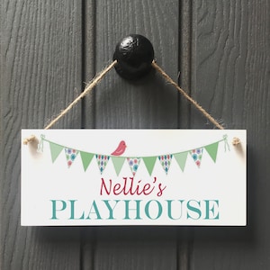 PERSONALISED PLAYHOUSE SIGN teal bird green pink  bunting kids playhouse sign/ spiel Haus/ playroom signs//