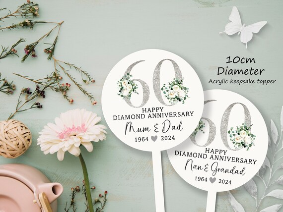 Diamond Anniversary Cake Topper, Diamond Wedding Anniversary Cake Decoration, Diamond Wedding Decoration, 60th Anniversary Cake Decoration