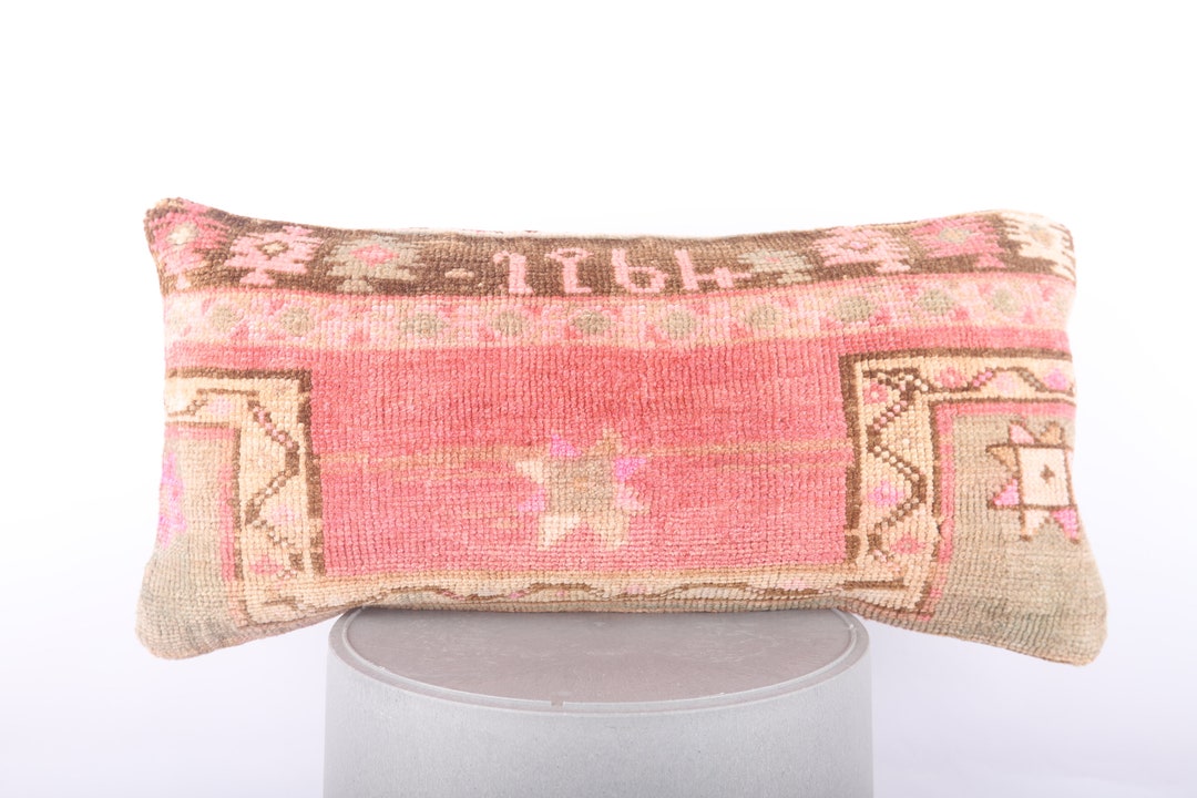 Handwoven Kilim Lumbar, 12x24 Pillow Cover, Turkish Kilim Pillow