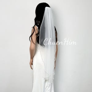 Beaded Bridal Veil,Ivory Wedding Veil,Pearl Bridal Veil,Delicate Edge Veil,Cathedral Veil,Custom Veil,Crystal Beaded Veil,White Wedding Veil