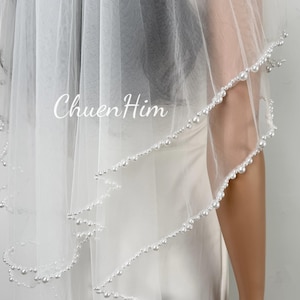 Pearl Bridal Veil,Blush Veil,Premium Veil,Beaded Wedding Veil,Delicate Edge Veil,Modern Wedding Veil,Pearl Veil,Blusher Cathedral Veil,