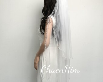 2 Tier Beaded Crystal Bridal Veil,Blusher Wedding Veil,Blusher Cathedral Veil,Modern Wedding Veil,Fingertip Veil,Handmade Veil,Custom Veil,