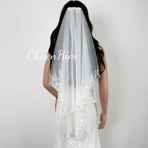 Pearl Veil,Tulle Bridal Veil, Ivory Wedding Veil,Blusher Wedding Veil,Elbow Length Veil,2 Tier Bridal Veil,Beaded Edge Veil,Cathedral Veil,