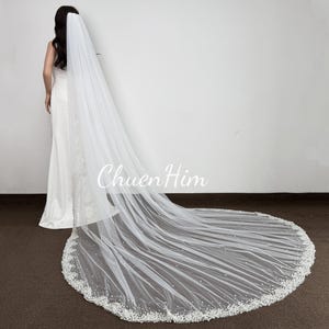 Pearl Wedding Veil,Ivory Bridal Veil,Cathedral Veil,Delicate Edge Veil,Handmade Veil,Modern Wedding Veil,Premium Veil,One Tier Veil,