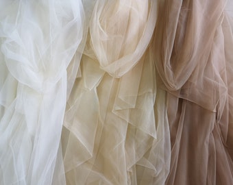 Tessuto in tulle con veli morbidi, tessuto a rete per abito da sposa da sposa, tulle champagne