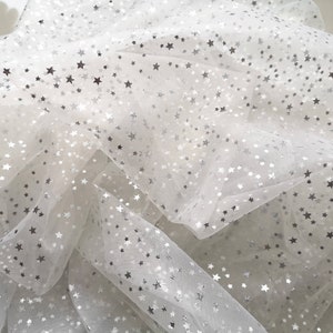 Glitter Star Tulle,Silver PentagramTulle Fabric,Veil Tulle,Wedding Bridal Tulle Lace Fabric,Champagne/Ivory Mesh Tulle,59&quot; Width
