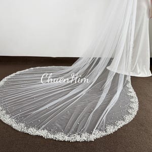 Beaded Bridal Veil,Pearl Veil,One Tier Veil,Cathedral Veil,Pearl Wedding Veil,Delicate Edge Veil,Modern Wedding Veil,Premium Veil,