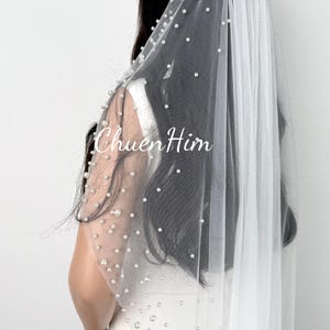Pearl Wedding Veil,Tulle Bridal Veil,White Bridal Veil,Veil With Comb,Handmade Veil,Soft Wedding Veilunique Veil,Delicate Edge Veil,