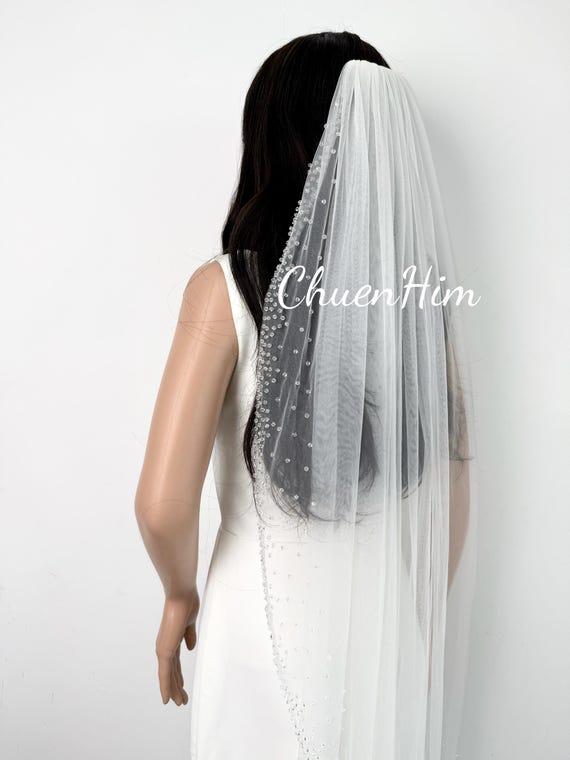 Bridal Beaded Veil,white Wedding Beaded Veil,crystal Beaded  display picture 1