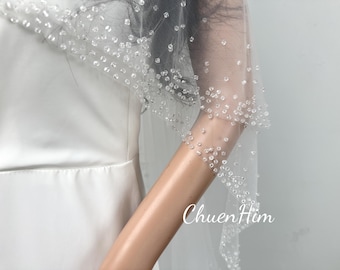 Crystal Wedding Veil,Ivory Beaded Bridal Veil,Two Tier Bridal Veil,Cathedral Veil,Blusher Veil,Fingertip Veil,Crystal Beaded Edge Veil