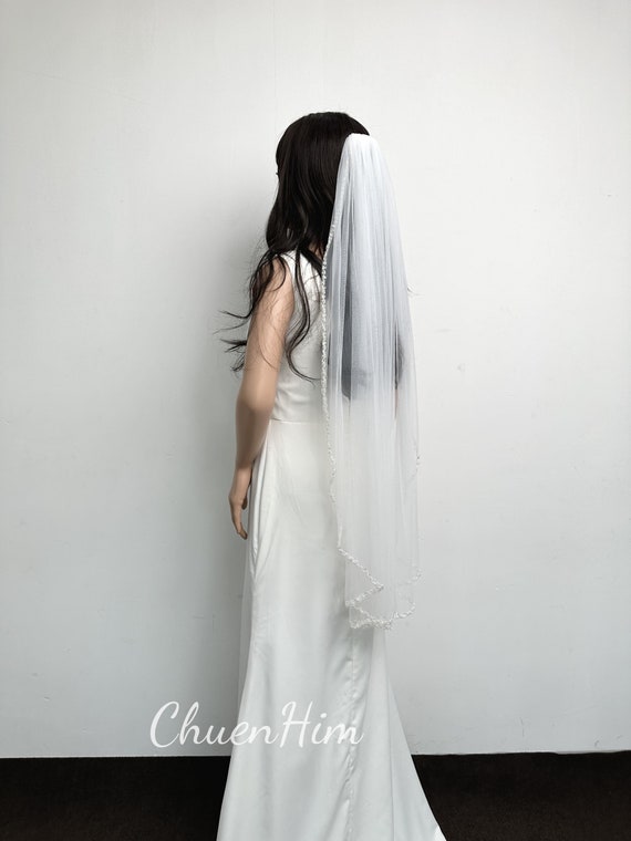 Pearl Bridal Veil,beaded Wedding Veil,veil With Sequins  display picture 3