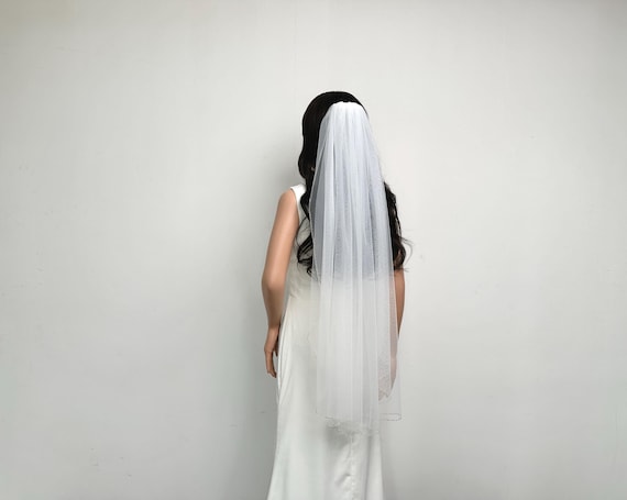 Fingertip Beaded Wedding Veil Tulle Ivory Bridal Hairpieces Pearl Beaded Edge Fingertip Wedding Veil Envogue V2672SF main image 4