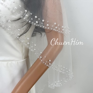 Two Tier Beaded Bridal Veil,Crystal Double Layer Bridal Veil,Ivory Wedding Veil,Handmade Veil,White Pearl Veil,Glam Wedding Veil,Unique Veil