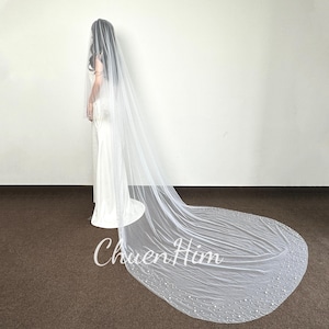 Pearl Bridal Veil,Ivory Wedding Veil,Blusher Cathedral Veil,Premium Handmade Veil,Unique Veil,Glam Wedding Veil,Pearl Veil,Sparkly Veil