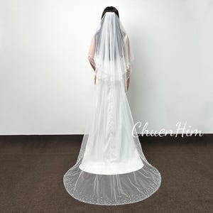 Two Tier Pearl Wedding Veil,White Bridal Veil,Ivory Beaded Veil,Soft Flowy Long Veil,Luxurious Handmade Veil,Blusher Cathedral Veil,