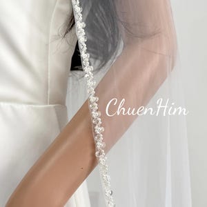 Crystal Beaded Veil,Beaded Wedding Veil,Veil With Sequins,Pearl Bridal Veil,Cathedral Veil,Handmade Veil,Delicate Edge Veil,Ivory Veil,