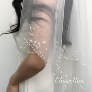 Two Tier Bridal Veil,Blusher Wedding Veil,Unique Wedding Veil,Veil With Sequins,Fingertip Veil,White Bridal Veil,Veil With Comb,Ivory Veil,