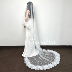 Delicate Wedding Veil,Floral Bridal Veil,Wedding Accessories,Ivory Bridal Veil,Luxurious Handmade Veil,Cathedral Veil,Single Layer Veil,