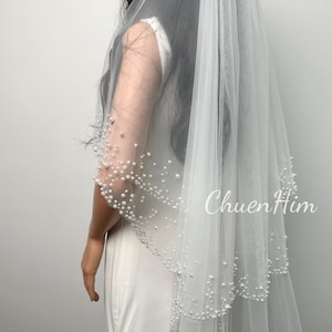 Pearl Bridal Veil,Double Layer Pearl Veil,Veil With Comb,Pearl Wedding Veil,Blush Veil,Blusher Cathedral Veil,Ivory Bridal Veil,Beaded Veil,