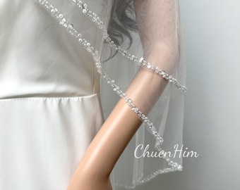 Blusher Cathedral Veil,Crystal Bridal Veil,Beaded Wedding Veil,Veil With Sequins,Veil With Comb,Tulle Bridal Veil, 2 Tier Veil,