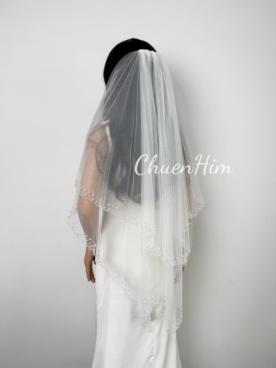 White Bridal Veil,ivory Wedding Veil,blusher Cathedral Veil  display picture 2