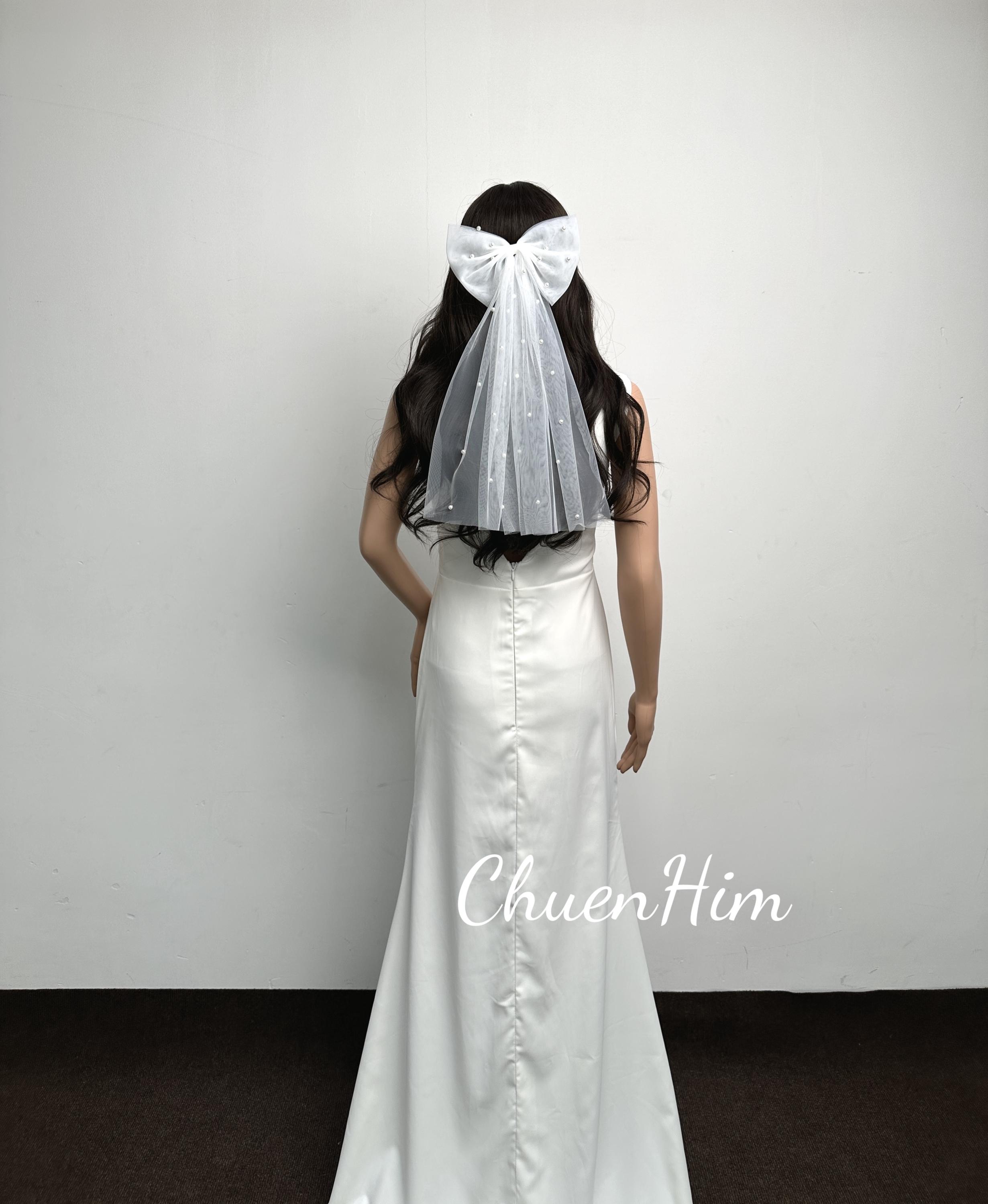 Bow Bridal Veil,pearl Wedding Veil,veil With Comb,ivory 
