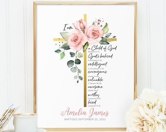 Baptism Gift Girl, Godchild Baptism Sign, Baby Girl Gift, Personalized Printable, Nursery Wall Art, Dedication, Nursery Decor, Christian Art