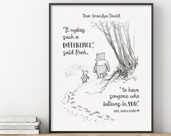 Grandfather Gift Ideas, Personalized Grandfather Gift, Fathers Day Gift, Winnie the Pooh Quote, From Child, Grandpa Gift, Vintage Printable