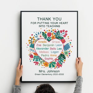 Personalized Teacher Gift, Gift From Students, Thank you for putting your heart, Custom Names, Class Gift, Printable Gift, Personalizable