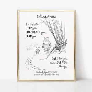 Personalized Baptism Gift, Gift For Goddaughter, Winnie The Pooh Decor, Gift From Godmother, Baby Christening Gift, Baptism Printable Gift