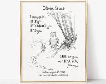 Personalized Baptism Gift, Gift For Goddaughter, Winnie The Pooh Decor, Gift From Godmother, Baby Christening Gift, Baptism Printable Gift