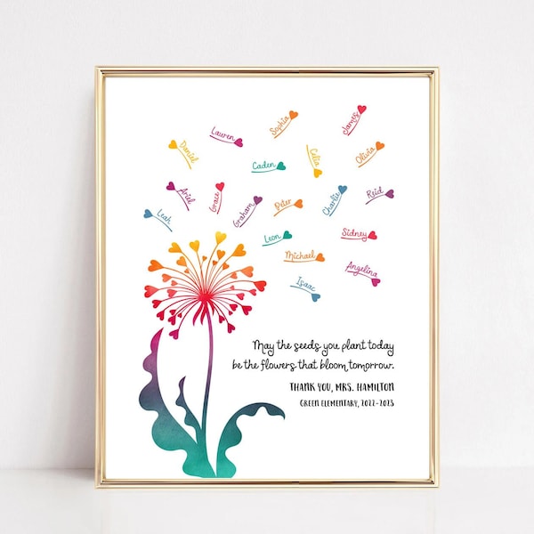 Personalized Gift From Students, Present for Teachers, Teachers plant the seeds, Teacher Gift Printable, Custom Names, Class Gift, Dandelion